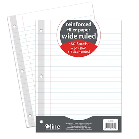 C-Line Products Reinforced Filler Paper, White, 100PK 21032
